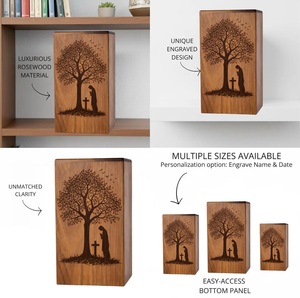 Urna Funeraria de Madera con Grabado de Persona Rezando y Árbol, Urna Conmemorativa para Cenizas Humanas, Recuerdo Funerario, Entierro, Tamaño Adulto - Product Image 2