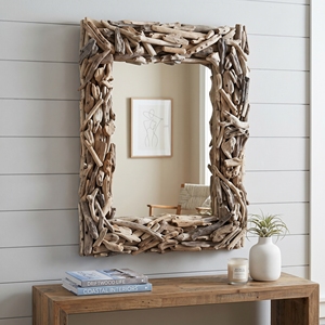 Miroir en bois de teck décoratif avec cadre mural en forme de branche, artisanat balinais haut de gamme, pour salle de bain de luxe - Product Image 2