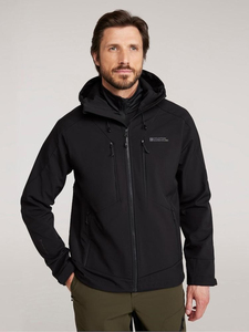 เสื้อแจ็คเก็ตผู้ชายแบบมีฮู้ด ผ้า softshell กันน้ำ ซิปปิด สีตัดต่อ เหมาะสำหรับกิจกรรมกลางแจ้ง เดินป่า กันลม ทรงปกติ สีน้ำตาลดำ - Product Image 2