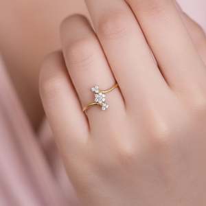 Hallmark Silver <b>Dainty</b> Flower Vine Gold Plated Casual <b>Ring</b> - Product Image 2