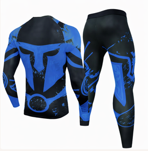 Combinaison de compression pour homme bleu-noir, manches longues, pantalon long, séchage rapide, coupe classique, impression par sublimation, col rond, Spandex/Nylon - Product Image 2