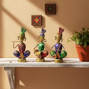 Ensemble de 3 figurines de musiciens du Rajasthan, décorations colorées pour la maison, cadeau culturel - Product Image 6