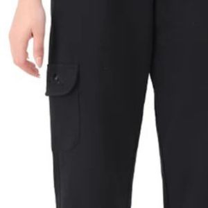 Ladies Black Elastic Waist <b>Cargo</b> Jogger <b>Pants</b> Regular Fit Casual Sweatpants Side Pocket <b>Cuffed</b> Ankles Winter Fleece Quick Dry - Product Image 3