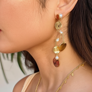 Gold Plated Drop Earrings with Pearl and Tassel Trendy Religious Number Design - Product Image 3