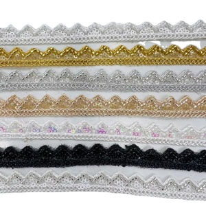 Bordures en dentelle brodées de perles et de paillettes, fabriquées à la machine, de nombreuses couleurs, vente en gros. - Product Image 1