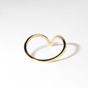 Bague Chevron en Diamant de Laboratoire en Forme de V, Plaqué Or Massif 10K 14K 18K, Bague de Mariage Empilable Minimaliste - Product Image 3