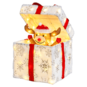 12in Motorized Pop-<b>up</b> Reindeer Gift <b>Box</b> Xmas Outdoor 60 LED <b>Lights</b> Inflatable Yard Decorations for Christmas and Holi - Product Image 1