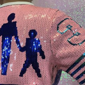Jack and Jill Women <b>Sequin</b> Jersey <b>T</b> <b>Shirt</b> Short Sleeve Crew Neck Oversized Number Design Sparkle Athletic Fashion Casual Party - Product Image 6