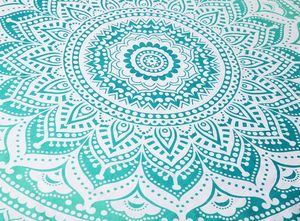 Round Ombre Hippie Mandala Bohemian Indian <b>Tapestry</b> Wall Hanging Tablecloth 70 Inch Turquoise Home Decor - Product Image 6