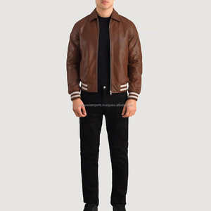 แจ็คเก็ตเบสบอลบอมเบอร์แบบวาร์ซิตี้สำหรับผู้ชาย ผ้าขนสัตว์สำหรับฤดูหนาว แขนหนัง ผ้าแคนวาส ขายส่ง คุณภาพดี ผลิตตามสั่ง - Product Image 2
