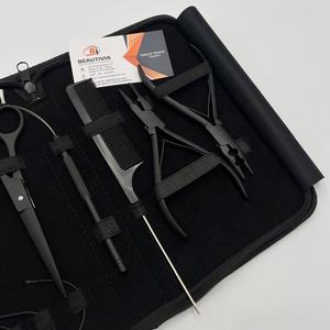 Kit d'extension de cheveux en acier inoxydable avec logo personnalisé, pinces à ciseaux pour enlever les liens en micro perles noires mates - Product Image 5