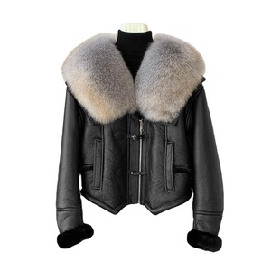 Veste en cuir PU unisexe, col en V, fermeture à demi-zip, longueur normale, style motard, vêtement d'hiver, à capuche, en fibre de bambou épaisse - Product Image 4