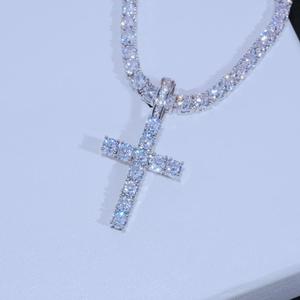 <b>Silver</b> Moissanite <b>Cross</b> Necklace Set White Tone Pendant With Tennis Chain Statement Jewelry For <b>Men</b> White Tone <b>Silver</b> Moissanite - Product Image 3