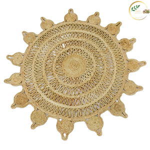 Estante de Pared Decorativo Grande de Yute Natural con Flecos y Borlas, Diseño Art Deco, Patrón Vertical para Decoración de Interiores de Estilo Rústico - Product Image 2