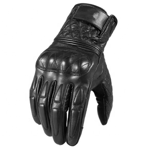 Gants de moto en cuir noir respirants à écran tactile, avec bande en caoutchouc au poignet, pour guidon de moto - Product Image 3