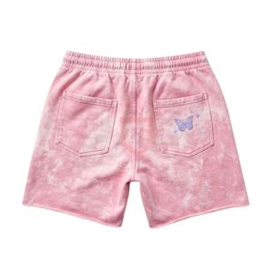 Shorts en jean délavé rose avec motif papillon, style streetwear, coupe décontractée, coton épais, pour homme, mode estivale, short d'été élégant - Product Image 2