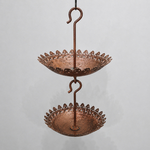 Mangeoire à oiseaux suspendue à deux niveaux en cuivre, décoration de jardin extérieure, style simple, plat d'alimentation en métal - Product Image 6