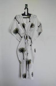 Robe Kaftan en Coton Imprimé Palmiers, Dentelle, Longueur Genou, Silhouette Trapèze, Coupe Ample, Légère, Style Indien, Idéale comme Cache-Maillot de Plage - Product Image 2