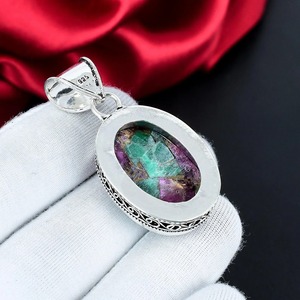 Pendentif de luxe ovale en turquoise avec matrice multi-cuivre sertie clos, fait main en argent sterling 925, bijou bohème, cadeau pour - Product Image 3