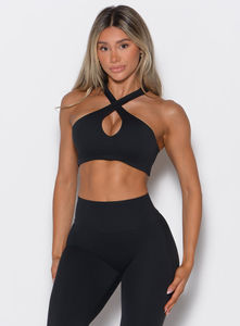 Soutien-gorge de sport personnalisé noir pour femme, à bretelles croisées, décolleté en U évidé, haut d'entraînement - Product Image 3