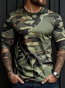 T-shirt en coton avec motif camouflage tigre, maintien de la couleur supérieur, confort tricoté et logo personnalisé - Product Image 4