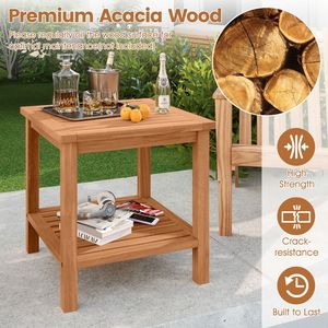Tavolino da esterno in legno di acacia con piano a doghe e ripiano portaoggetti - Product Image 5