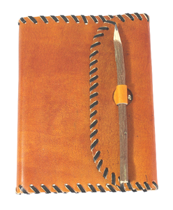 Wholesale Vintage Handmade <b>Orange</b> Notebook Recycled Cotton <b>Paper</b> With Pencil Lock Goat TC Leather Hand Stitches Design - Product Image 1