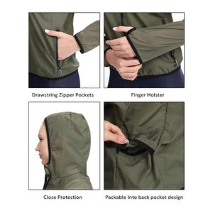 Packable Olive Green Women Windbreaker Jacket Lightweight Pocket Zip Outdoor Hooded Sun Protection <b>Coat</b> For <b>Travel</b> - Product Image 5