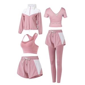 Ensemble sportif tendance pour femmes en 5 pièces : veste de sport, soutien-gorge rembourré, haut d'entraînement, leggings extensibles taille haute, vêtements de sport - Product Image 5