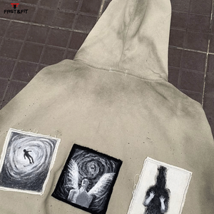 Prix de gros – Sweat à capuche unisexe en coton 100 %, délavé à l'acide, avec patch tissé, de haute qualité, style streetwear, effet vieilli, idéal pour l'hiver - Product Image 4