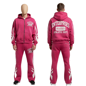 Pink Hooded Tracksuit Set Full Zipper Cotton <b>Athletic</b> Department Print Unisex Casual Jogging Suit Autumn Wear - Product Image 1