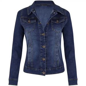 Washed Denim Jacket Slim Fit Casual Turn Down Collar Zipper Closure Long Sleeve Blue Trucker <b>Coat</b> Denim Jackets - Product Image 4