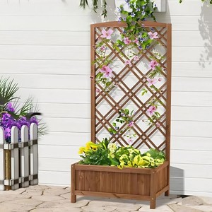 Wooden Raised Bed for Garden with Lattice Trellis Outdoor <b>Planter</b> <b>Box</b> for Vegetables and Flowers Garden Trellis for Balcony - Product Image 2