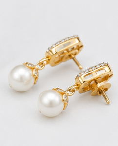 Boucles d'oreilles pendantes en or massif 14 carats avec perle blanche des mers du Sud pour femme, bijoux de mariage et de fête - Product Image 5