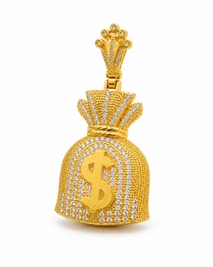 18K Gold <b>Iced</b> <b>Out</b> Money Bag Dollar Pendant Full Diamond Pave Hip Hop Mens Custom - Product Image 5