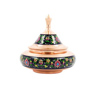 Sucrier décoratif artisanal blanc et finition cuivre, avec piédestal floral artistique, pour bonbons, décoration de table et événements - Product Image 2