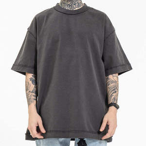 T-shirt en molleton 100 % coton uni pour homme, coupe ample, anti-plis, écologique, respirant, séchage rapide, grandes tailles - Product Image 1
