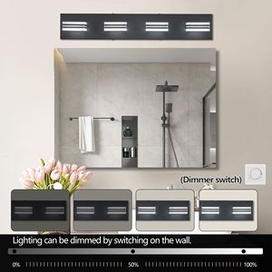Lampada da Parete Moderna Nera da 26 Pollici con 4 Luci LED, Paralumi Quadrati in Acrilico, Illuminazione a Specchio per Bagno - Product Image 5