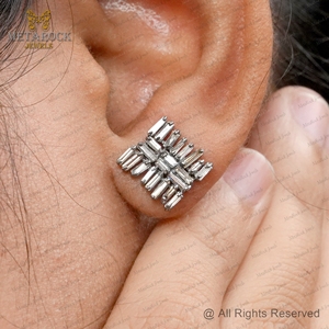 ต่างหูเพชรทรงบาแกตต์ธรรมชาติ ชุบออกซิไดซ์ เงินแท้ 925 แบบกดติด ทำมือ เครื่องประดับคุณภาพสูง ขายส่ง - Product Image 6