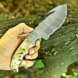 มีดล่าสัตว์/มีดปอกหนัง/มีดตั้งแคมป์  ใบมีดเหล็กดามัสกัสเกรดอุตสาหกรรม  ด้ามเขาแกะ  แบบฟูลแทง  ยี่ห้อ Nordic Forge - Product Image 4