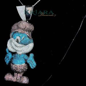 Pendentif Moissanite Smurf en Argent 925 Plaqué Rhodium et Or, Breloque Thème Dessin Animé Mignon, Cadeau Bijou Unisexe - Product Image 4