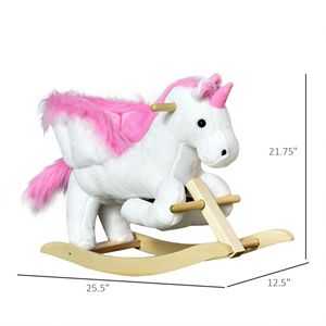 Sedia a dondolo in legno a forma di unicorno in peluche bianco e rosa con canzone ninna nanna per bambini da 18 a 36 mesi, che offre comfort e gioia - Product Image 3