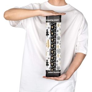 Mini Rotolo di Carta da Regalo Natalizia 17 Pollici X 120 Pollici, 3 Diversi Design Nero e Oro, 42,3 Piedi Quadrati Totali per Rotolo, Carta da Imballaggio - Product Image 2