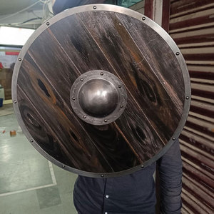 Bouclier en bois authentique de style viking, forme ronde, construction en bois durable, pour cosplay, costume et exposition de collection. - Product Image 6