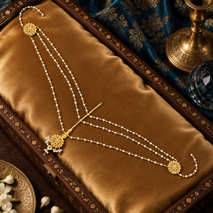 Chaîne de tête de mariée Matha Patti en perles dorées en gros, bijoux personnalisés en vrac, fabricant - Product Image 6