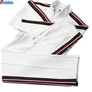 Men Clothes Outfit Hot Selling Trend 2Pcs Tracksuit Set Full Sleeve Half-Zip Sporty Striped <b>Joggers</b> with Side Pockets Sportswear - Product Image 1