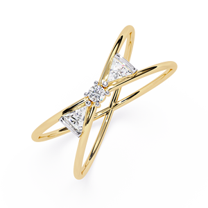 แหวนทองคำแท้ 14k ลายไขว้ประดับเพชรทรงกลมและทรงสามเหลี่ยม ดีไซน์เรขาคณิต เหมาะสำหรับเป็นของขวัญในโอกาสหมั้นและวันครบรอบ - Product Image 1