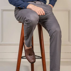 Recién llegado, pantalones de diseñador informales de negocios para hombre, 100% de algodón, cintura media, Frente plano, servicio OEM disponible al por mayor con MOQ bajo - Product Image 1