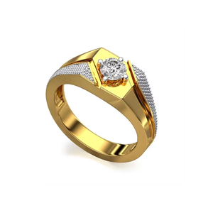 Anillo de Boda de Diamantes en Oro Amarillo de 14K para Hombre |   Anillo de compromiso solitario de corte redondo con piedras laterales |   Anillo de novio de lujo, regalo exquisito - Product Image 2