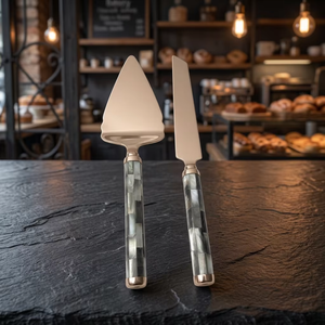 Ensemble élégant pour la découpe du gâteau de mariage avec couteau et spatule en acier inoxydable, finition miroir argentée pour hôtels et organisateurs d'événements - Product Image 4